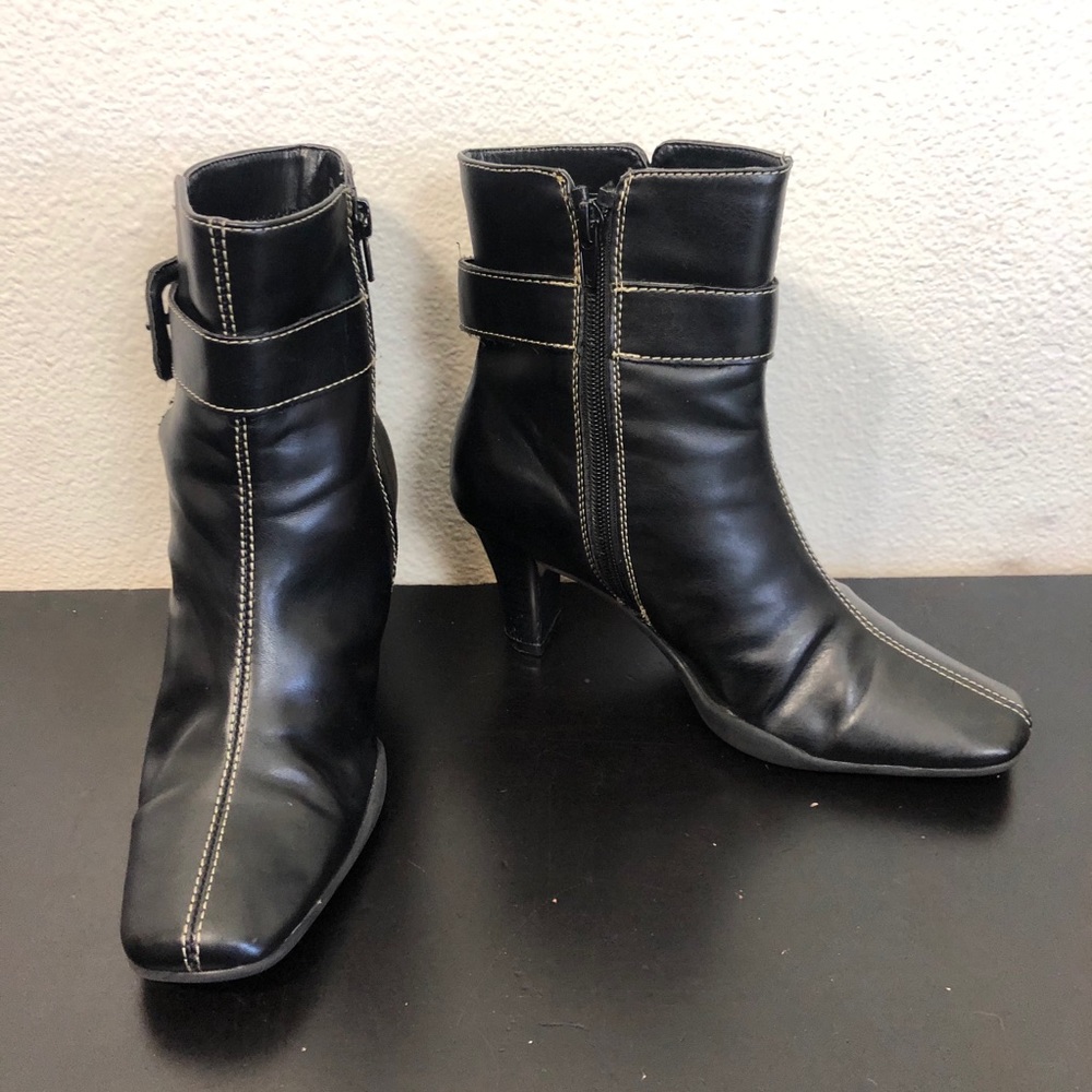 Black Faux Leather Heeled Boots